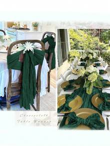 1/5/10Pcs 90*180cm/90*300cm/90*400cm Bohemian Style Green Gauze Long Tablecloth, Translucent Cheesecloth Romantic Tablecloth, Suitable For Wedding Reception Bride Holiday Birthday Valentine's Day Party Dining Table Restaurant Dressing Table Decoration, Home Decoration, Scene Decoration