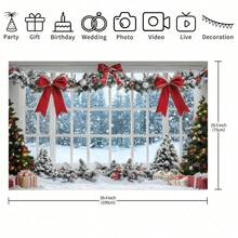 1 Piece Of Festive Window Snow And Tree Design Background Cloth, Suitable For Holiday Parties, Weddings, Birthday Parties, Photo Booths, Family Gatherings, Holiday Gifts, New Year Decorations, Bedroom, Living Room, Garden And Outdoor Decoration, Event Display, Christmas Decoration Products