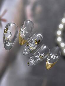 1PC Winter Butterfly Snowflake & Star Moon Nail Sticker, 5D Gold Foil Nail Decal, DIY Casual Daily Nail Art Decorations, Nail Supplies For Women & Girls, Self-Adhesive, Reusable, Perfect For Winter Holiday & Birthday Gifting