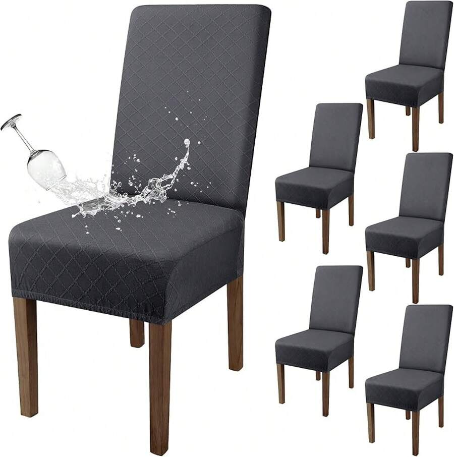 Fundas para sillas Pack de 6 fundas para sillas de comedor Removibles Y Lavables Fundas Decorativas de Sillas de Comedor Duradera Poliéster funda para sillas,para Comedor, Hotel, Comedor, Ceremonia - Gris Oscuro - Ver 1