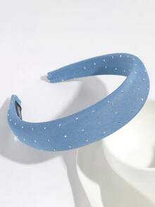3/1pc Fashion Denim Rhinestone Fabric Headband, Minimalist Wide-Brim Headwear Suitable For Daily Commute And Work