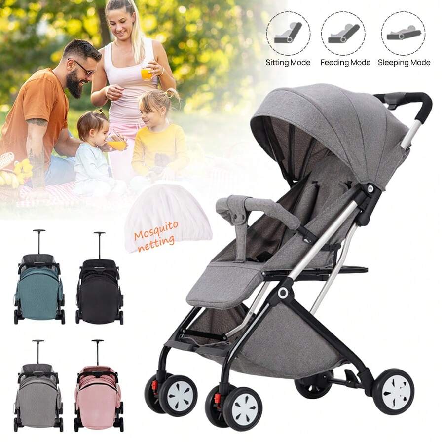 PORIYA Foldable Baby Stroller Outdoor Travel Pushchair Carry On Plane One Key Folding Lightweight Compact With Four Wheels Sunshade - 灰色 - 查看 1