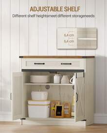 HaluPeit Kitchen Storage Cabinet, Bathroom Storage Cabinet, Coffee Bar, Modern Farmhouse Buffet Cabinet With Storage, Sideboard Cabinet With 2 Doors And 1 Drawer, Kitchen Storage Cabinets With Adjustable Shelves For Dining Room, White Brown - trắng nâu - Xem 8
