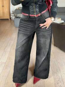 Gray American Retro Wide-Leg Jeans For Women 2025 Autumn New Ripple Drape Loose Straight Floor-Length Pants