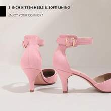 Women's IN3 D'Orsay Pumps Low Kitten Heels For Women Dress Shoes Pointed Closed Toe Wedding Bride Ankle Strap Dressy Silver Black Nude White Gold Heels For Women-2025 - 粉紅色絨面革 - 查看 10
