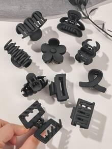 10个/套 哑光棕色纯色简约花朵波浪半圆方形交叉可爱小发夹 秋冬发夹 女士度假装扮发饰 女士优雅发饰 夏季 - 黑色 - 查看 8