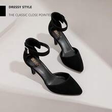 Women's IN3 D'Orsay Pumps Low Kitten Heels For Women Dress Shoes Pointed Closed Toe Wedding Bride Ankle Strap Dressy Silver Black Nude White Gold Heels For Women-2025 - 黑色磨砂皮 - 查看 7