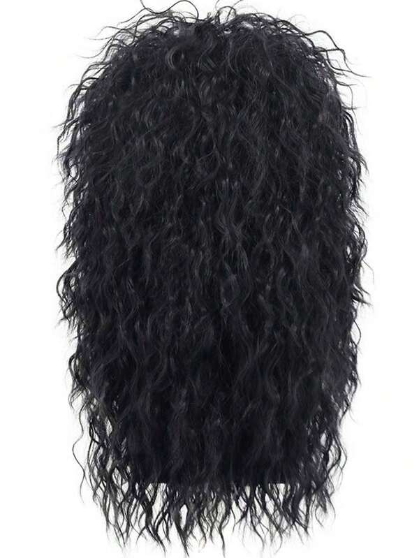 1pc Rock Punk Wig, 70s 80s Men's Comfortable Breathable Long Wavy Curly Heat Resistant Fiber Wig, Suitable For Theme Parties, Music Festivals, Cosplay - Black