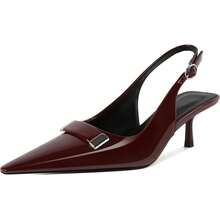 Women's Pointed Toe Slingback Heels Metal Buckle Ankle Strap Kitten Low Heel Pumps 2 Inch Stylish Retro Women Shoes-20256688 - Nâu hoa bằng sáng chế - Xem 8