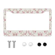1pc Pink Floral Pattern License Plate Frame, Aluminum Material, 6x12 Inches, With Screw Set, Car Accessories, 2 Hole Design High Quality Durable, Vintage Novelty Car Decoration, Meets US Car Standards - 12x6 inch - Xem 1