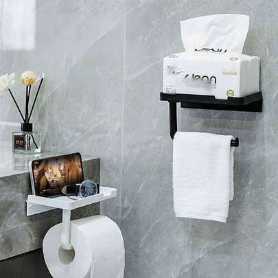 1pc Waterproof Bathroom Wall-Mounted Phone Holder, Bathroom Accessory Phone Storage Rack, Waterproof Tissue Paper Holder, Toilet Roll Paper Dispenser, Phone Rack