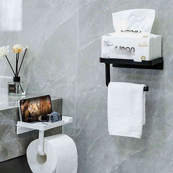 1pc Waterproof Bathroom Wall-Mounted Phone Holder, Bathroom Accessory Phone Storage Rack, Waterproof Tissue Paper Holder, Toilet Roll Paper Dispenser, Phone Rack