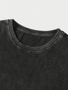 Modelo UFO Cowboy Graphic Water Washed T-Shirts, Round Short Sleeved Tees, Summer Street T-Shirts, Holiday Gifts - màu đen - Xem 2