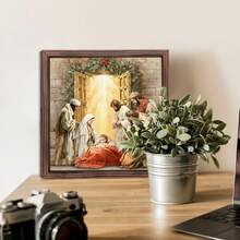 1 pièce/2 pièces Cadre photo en bois de scène de la Nativité, décorations de Noël, décoration de chambre, décoration de maison, décoration de chambre à coucher, décoration de salle de prière, décoration de table