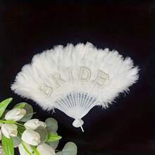 1Pc Bridal White Feather Fan Non-Folding Wedding & Bachelorette Party Decoration For Party Clothing Accessories And Party Decorations Weddings And Bridal Showers, Wedding Accessories For Bride