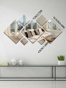 7pcs Diamond Shaped Combination Mirror Wall Sticker, Small/Medium/Large Sizes - Multicolor - View 12
