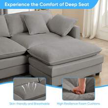 Puremind Modern 183.5'' U-Shaped Modular Sectional Sofa With 2 Ottomans,7-Seat Cloud Couch, Modern Chenille Sofa Sleeper Deep Seat Couches - 淺灰色 - 查看 5