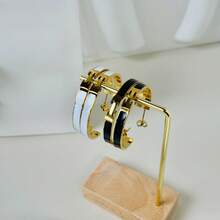 1 pereche cercei din oțel inoxidabil cu picurare de ulei cu litere, bijuterii minimaliste pentru purtare zilnică pentru femei - Cercei mari H - Vizualizare 3