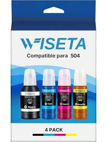 WISETA Botella de Tinta Compatible para 504 T504 Alto Rendimiento para Impresoras L4150, L4160, L4260 L6161, L6171, L6191, L6270, L14150 (4 Unidades) - 504 amarillo, cyan, magenta, negro - Ver 2