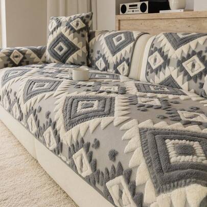 1 件厚毛绒沙发垫套，现代简约防滑沙发座垫，防尘可洗沙发套，柔软防褪色，宠物友好，适用于卧室、办公室、客厅、L 型沙发和 1/2/3/4 座沙发，浅灰色