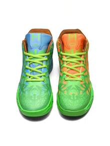 Fashionable Boys' Colorful Basketball Shoes, Outdoor Sports Casual Sneakers With Thick Soles, Multi-Color Combination - Green Blue - View 7