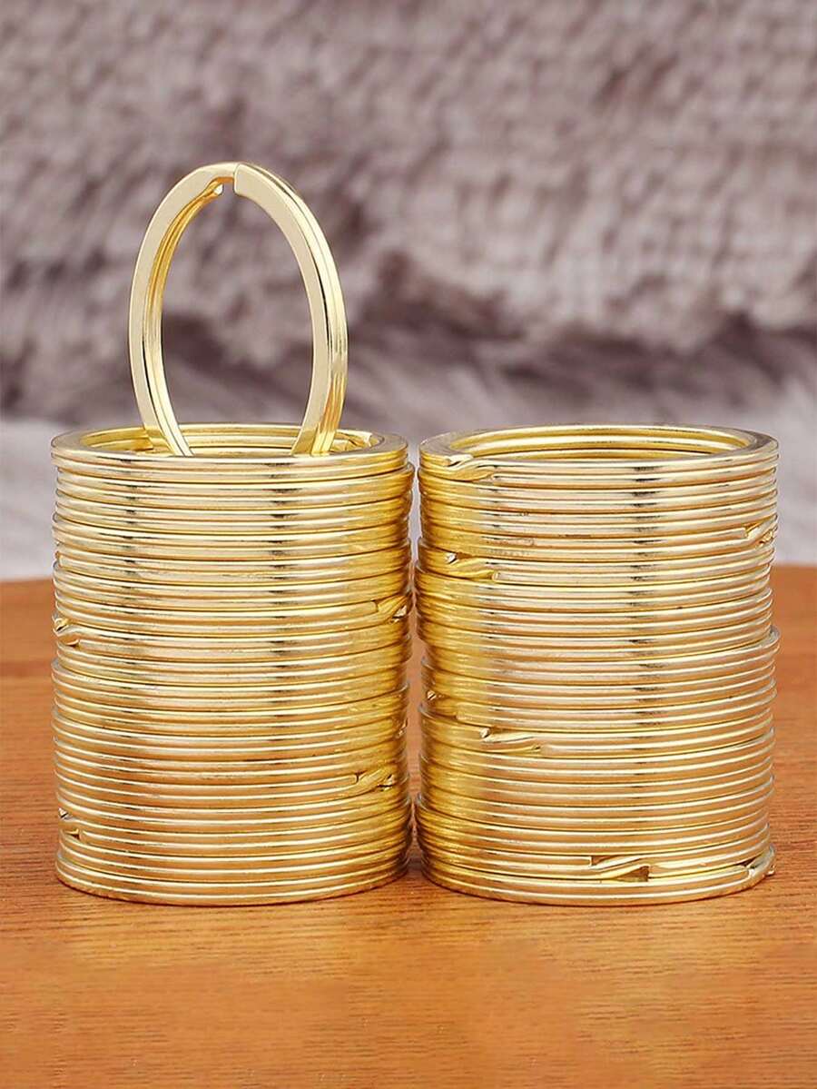 10Pcs Polished Silver Keyring Stainless Steel Hole Flat Key Ring Key Chain Rhodium Plated Round Split Keychain DIY Wholesale Christmas Gift Ideas - Gold - View 1