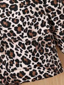 Tween Girls' Warm Leopard Print Thermal Lined Hooded Zipper Jacket For Outdoor, Winter