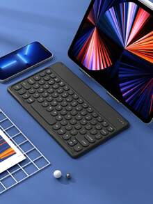 AKKHOO 10 英寸超薄可充电静音无线键盘，兼容 iPad、电脑、手机、平板电脑 - 黑色 - 查看 10