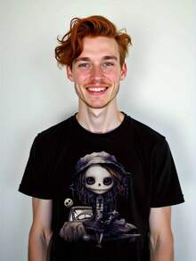 Jack Skeleton Costume, Durable Shirt, Music, Breathable Cotton Keeps You Cool And Comfortable During A Workout, Casual T-Shirt Graphic Tees, Graphic Tees, 100 Percent Cotton Shirts, Black Street Graphic Tees, Men's T-Shirt, Funny Graphic Vintage T Shirts, S-XXXL - 黑色-2 - 查看 2