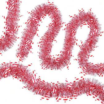 1 st 2 m röd julglitter, röd och vit polkagrilangdekoration, lämplig för julgran, eldstadsdekoration