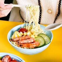 Microwave Ramen Bowl, Microwave Ramen Cooker With Lid, Plastic Mixing Salad Pasta Fruit Rice Cereal Instant Noodles Soup Maker Plate Bowls Set Kitchen College Dorm Room Essentials - 藍色 - 查看 4