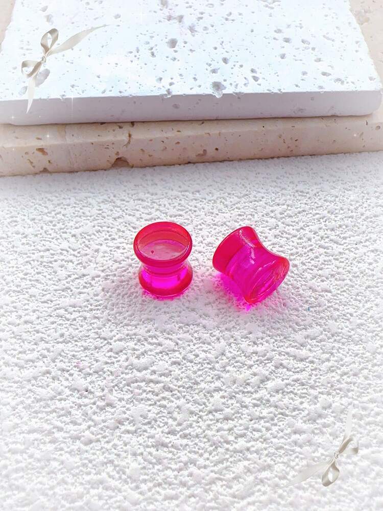 一对透明蓝玻璃实心耳塞，无螺纹扩耳器，耳塞，隧道式穿孔饰品，适合男女日常佩戴，6-30 毫米 - 粉色 - 查看 18