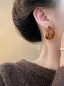 1 Pair Vintage Tie Dye Brown Half-Circle Exaggerated Drop Earrings, Suitable For Women's Vacation, Party, Holiday, Couple Date, Birthday Gift, Mother's Day Gift