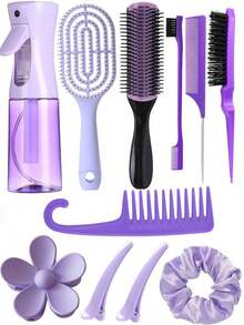 11pcs/Set Multi-Functional Hair Styling Tool Kit, Includes Scalp Massager Comb, 200ml High Pressure Spray Bottle, Detangling Comb, Hair Scrunchies, Suitable For All Hair Types And Women, Great Gift For Girlfriend/Family, Hair Styling Kit, Hair Tool Kit, Home Beauty Women Accessory Gifts ,Hair Styling Tools