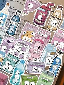 50 pièces Autocollants alimentaires fantômes pour cahier, journal, agenda, guitare, violon, bagage, armoire, skateboard, casque, décoration de moto, cadeau de rentrée scolaire, décoration d'Halloween