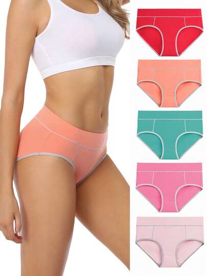  5 Pcs Wirarpa Underwear Ladies Panties Women High Waist Cotton Knickers Full Coverage Briefs Underpants