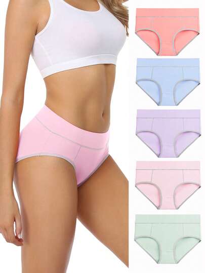  5 Pcs Wirarpa Underwear Ladies Panties Women High Waist Cotton Knickers Full Coverage Briefs Underpants