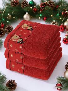 Conjunto de 3 toalhas bordadas com veados fofos de Natal de 40 x 75 cm, macias e absorventes que não soltam pelos, para banho, rosto, casa, banheiro, piscina, hotel, toalhas absorventes premium de secagem rápida para adultos, presente de Natal maravilhoso, toalhas de banho quentes para decoração de inverno para salão de beleza, esportes de hotel, itens essenciais para casa, toalha, cuidados com a pele