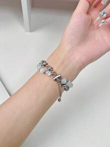 1 pieza Pulsera de mujer con piedra de ojo de gato apta para Xiaomi Mi Band 10/9, rastreador de fitness inteligente 8/7, Band 10/9/8/7, de moda y elegante para el verano - Collar de ojo de gato blanco - Ver 4