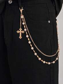 1 件波西米亚多层几何链，人造珍珠串珠十字流苏吊坠身体链，嘻哈时尚，街头风格，休闲，派对，男女通用珠宝腰链礼物 - 褲鏈 - 查看 11