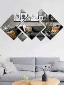 7pcs Diamond Shaped Combination Mirror Wall Sticker, Small/Medium/Large Sizes - Multicolor - View 7