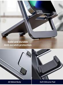 Porta Celular Plegable de Aluminio Gris - Compatible con Múltiples Teléfonos y Tablets, Ángulo Ajustable para Escritorio - Gris - Ver 7