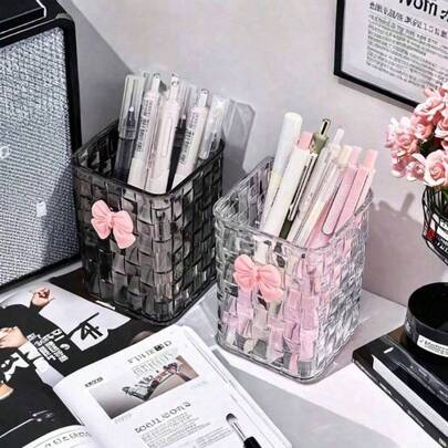 1pc Desktop Pen Holder, Two Colors.4.13*2.95*2.95in, Acrylic Desktop Organizer&Pen Holder And Storage Box Daily Necessities Offices And Dormitories~