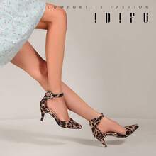 Women's IN3 D'Orsay Pumps Low Kitten Heels For Women Dress Shoes Pointed Closed Toe Wedding Bride Ankle Strap Dressy Silver Black Nude White Gold Heels For Women-2025 - 豹紋絨面革 - 查看 9