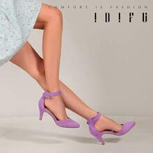 Women's IN3 D'Orsay Pumps Low Kitten Heels For Women Dress Shoes Pointed Closed Toe Wedding Bride Ankle Strap Dressy Silver Black Nude White Gold Heels For Women-2025 - Lilac Suede - 查看 8