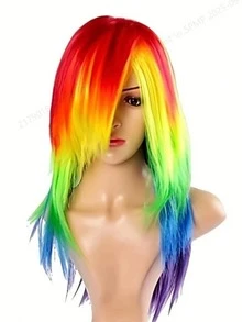 Parrucca da cosplay arcobaleno vibrante per donna - capelli lunghi, folti e morbidi, perfetta per festival musicali, feste in costume e eventi a tema - di alta qualità, con cuffia regolabile e facile da acconciare