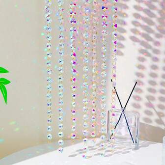 1Meter/39inches Crystal Garlands Glass Octagon Bead Strands For Wedding Chandelier Decoration Iridescent Clear Acrylic Diamond Hanging Chain String For Bridal Shower Holiday Christmas Party