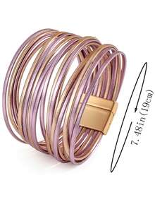 1 Pc Bohemian Style Multi-Layer PU Leather Bracelet, High Quality Color Blocking Series Leather Bracelet Jewelry