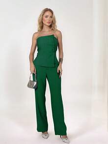 TETE FASHION WOMEN'S LONG SET STRAP-OFF BLOUSE AND PANTS - Green - View 6
