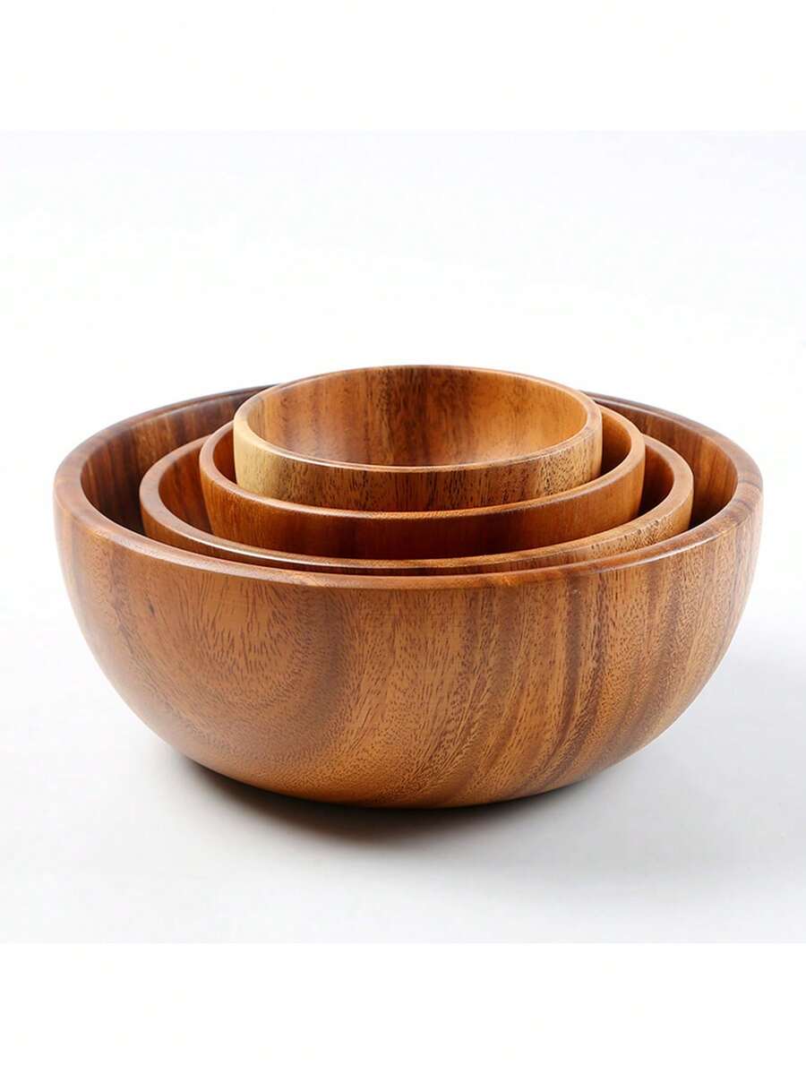 1PC,Acacia Wooden Fruit Salad Bowl, Japanese Style Rice Bowl, Single Wooden Ramadan Tableware, Utensils For Kitchen, Wood Soup Bowls - Multicolor - View 1